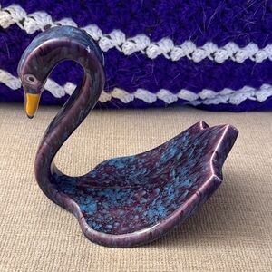 Vintage Purple and Blue Ceramic Swan Towel Holder